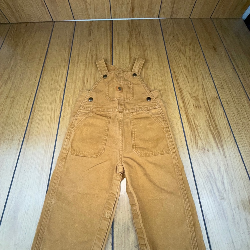 Carhartt Toddler Tan Canvas Bib Overalls 24 Months Snap Leg 100‎ Cotton